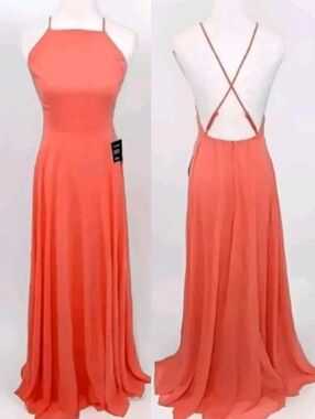 NWT Lulus Coral Backless Maxi Dress Small Formal Prom Bridesmaid Wedding Gown